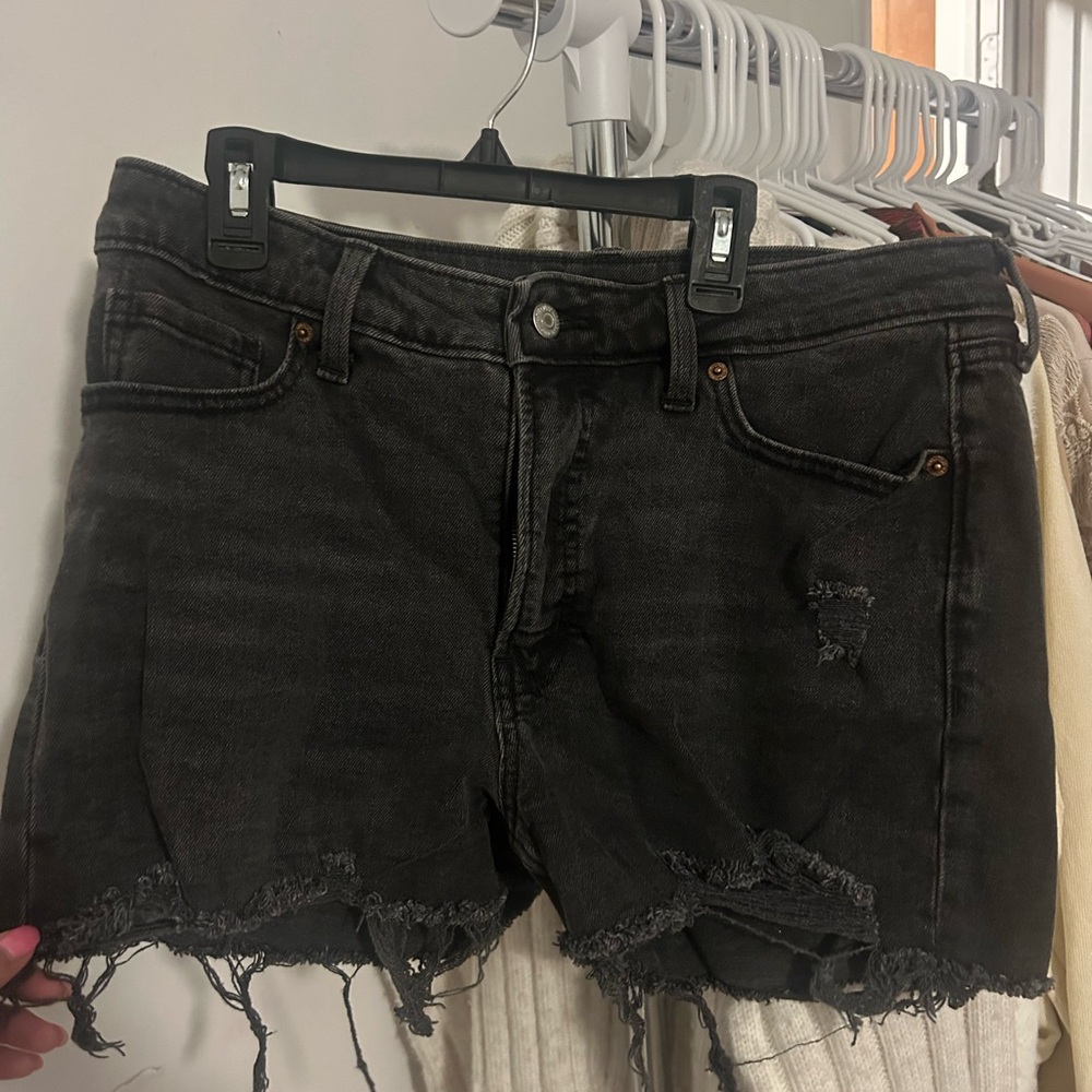 American Eagle Outfitters Black Distressed Frayed Denim Shorts
